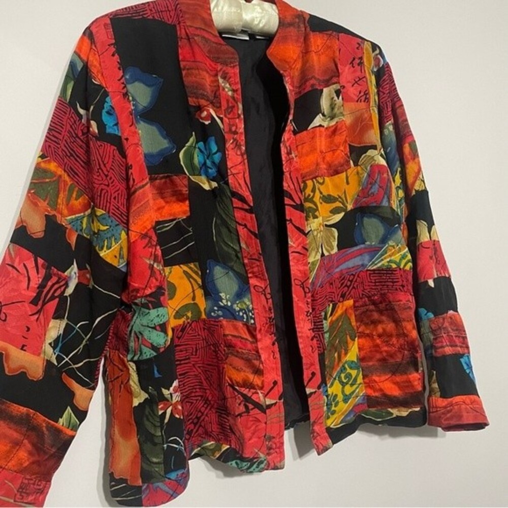 Chico's Silk Boho Patchwork Embroidered Open Fron… - image 2